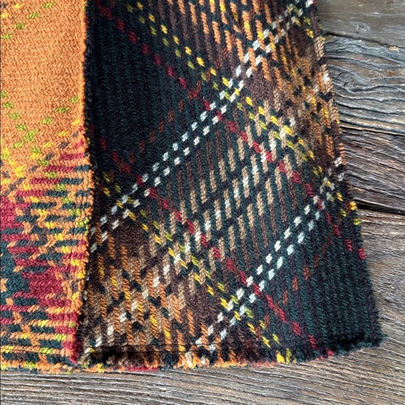 Anne Klein patchwork Plaid A-Line Skirt Orange Black tartan plaid wool size 12 - Picture 3 of 7